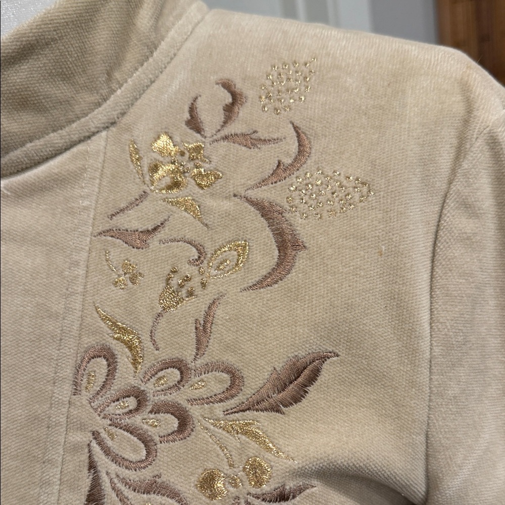 Anthropologie Elevenses Embroidered Coat 8 Tan Velvet Corduroy Vintage Romantic - Picture 9 of 17